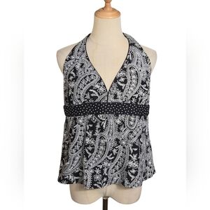 Black and White Bandana Halter Bathing Suit Top